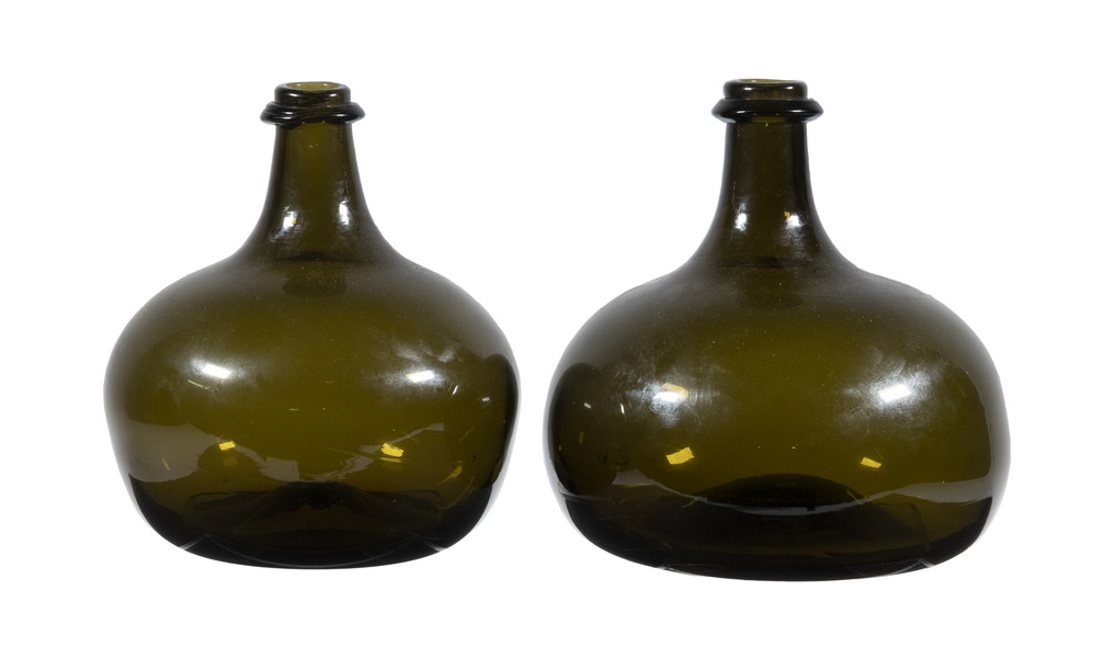 Appraisal: PR OF EARLY BLOWN GREEN GLASS BOTTLES th c Freeblown