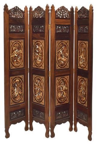 Appraisal: Rosewood four-panel folding screen room divider India th c having