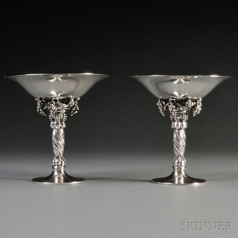 Appraisal: Pair of Georg Jensen Sterling Silver Compotes Denmark one post-