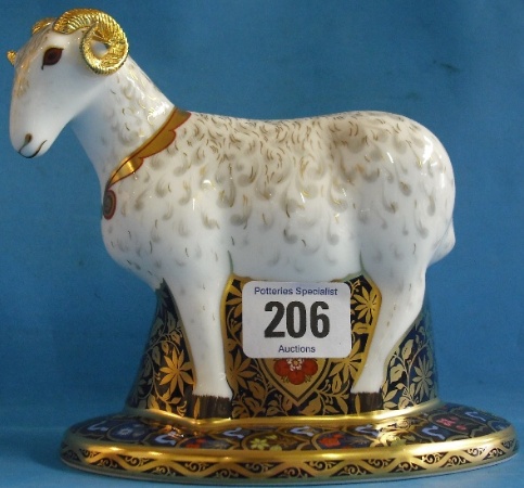 Appraisal: Royal Crown Derby Paperweight Heraldic Derbyshire Ram boxed with certificate