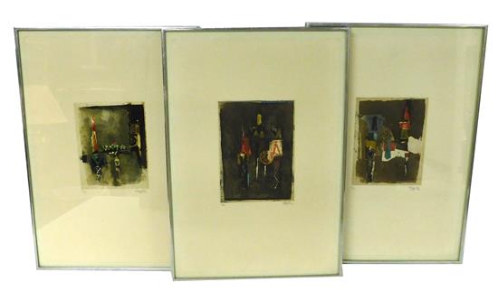 Appraisal: Johnny Friedlander German French - trio of color etchings abstract