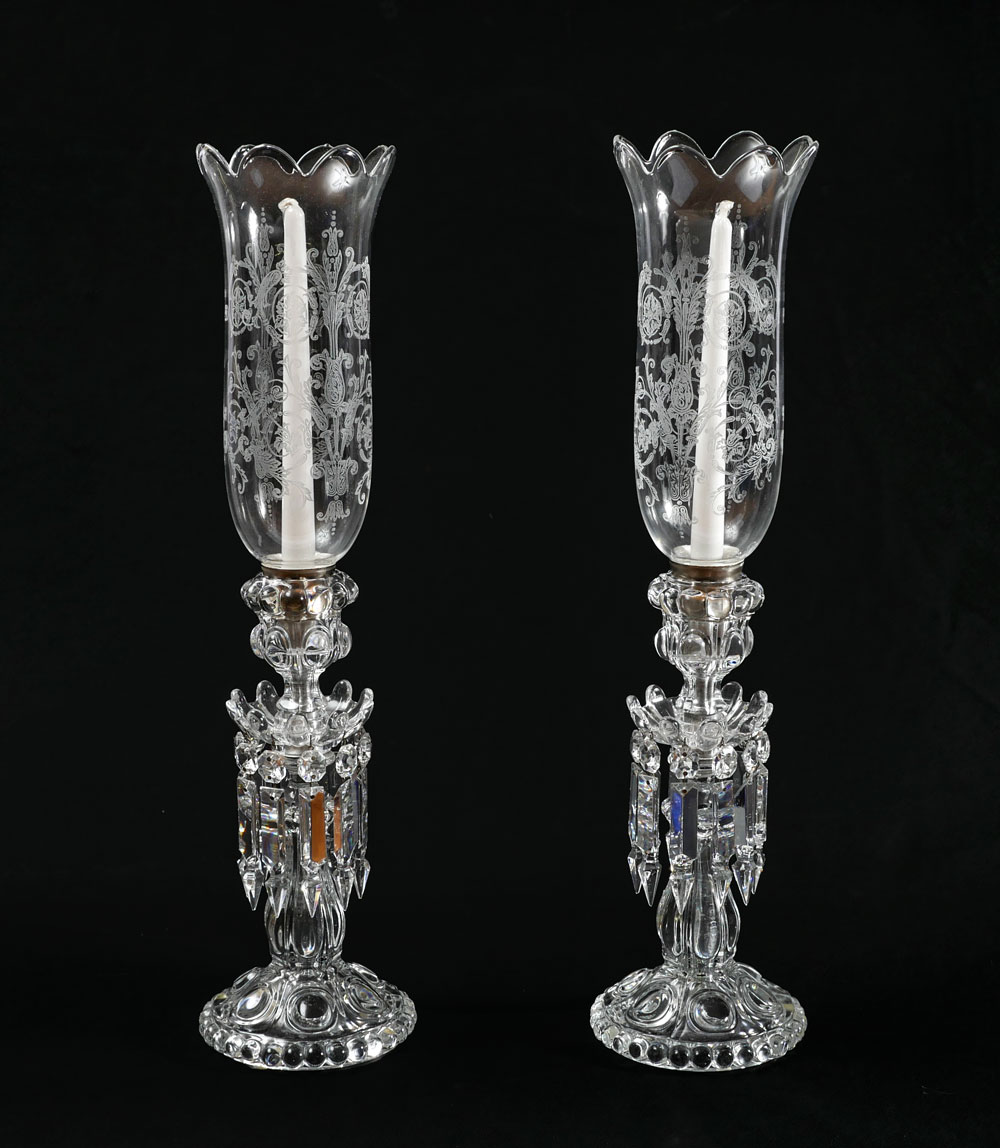 Appraisal: BACCARAT MANTLE LUSTERS Baccarat candlestick mantle lusters having a floriform