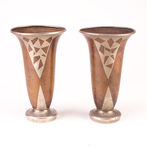 Appraisal: Pair of French copper and nickel flaring vases early th