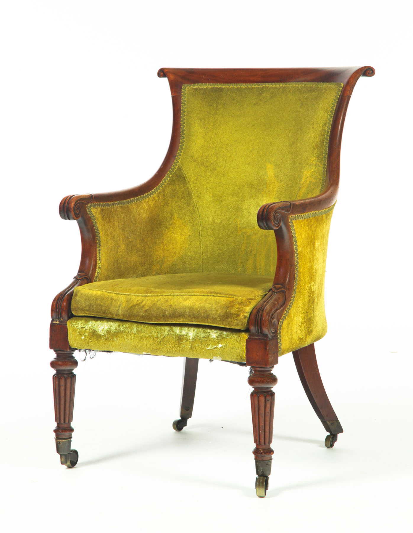 Appraisal: BERGERE ARMCHAIR Probably England th century mahogany Regency style reeded