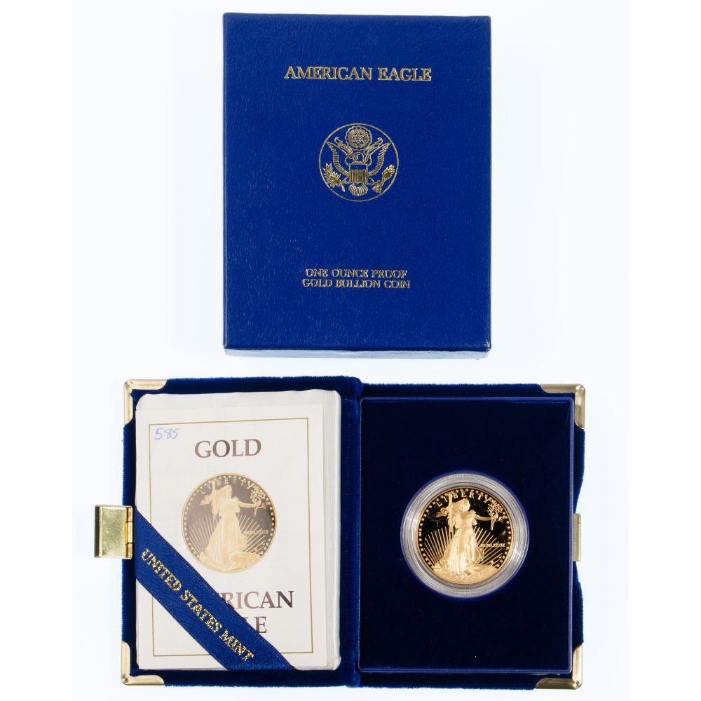 Appraisal: -W GOLD AMERICAN EAGLE PROOF BULLION COINIn acrylic capsule having