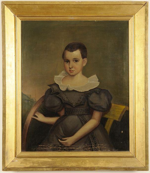 Appraisal: AMERICAN SCHOOL PORTRAIT OF A YOUNG BOY WITH HOOP Oil