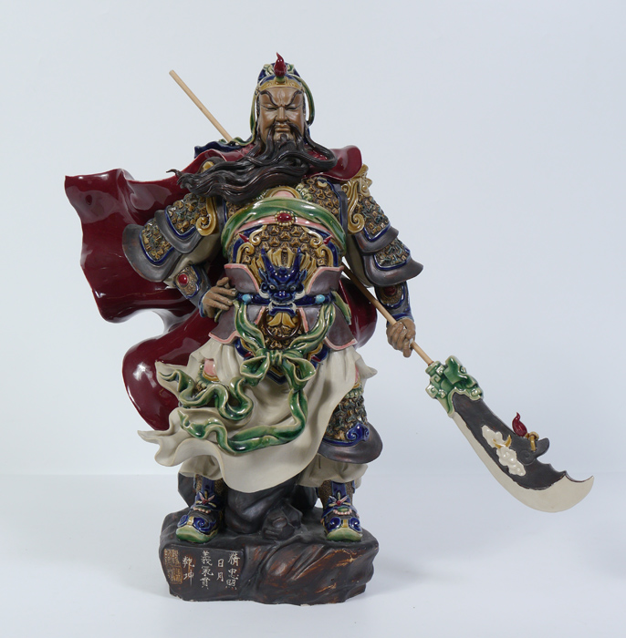 Appraisal: ORIENTAL EARTHENWARE FIGURE OF A WARRIOR Highly detail figure of