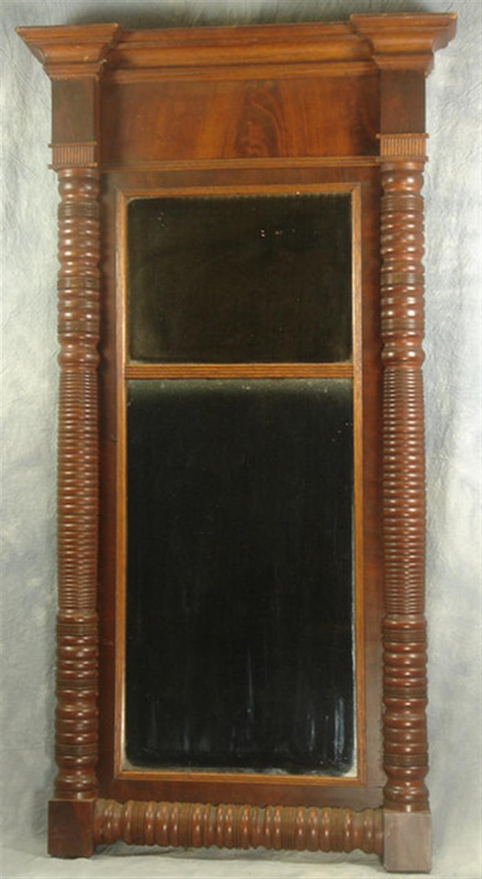 Appraisal: Sheraton mahogany part wall mirror with applied half columns h