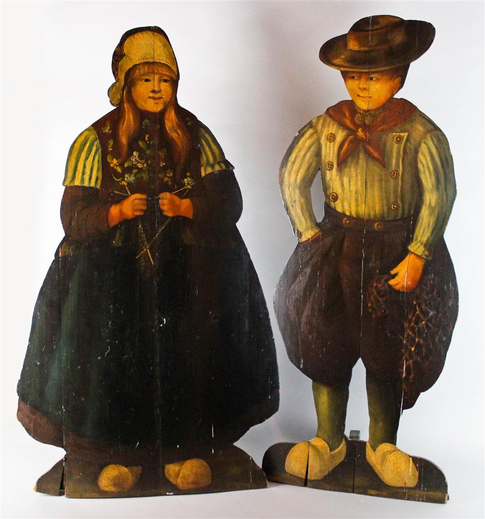 Appraisal: PAIR OF EUROPEAN PAINTED DUMMY BOARDS one of a young