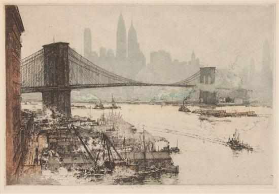 Appraisal: Luigi Kasimir - ''Brooklyn Bridge'' color etching and aquatint signed