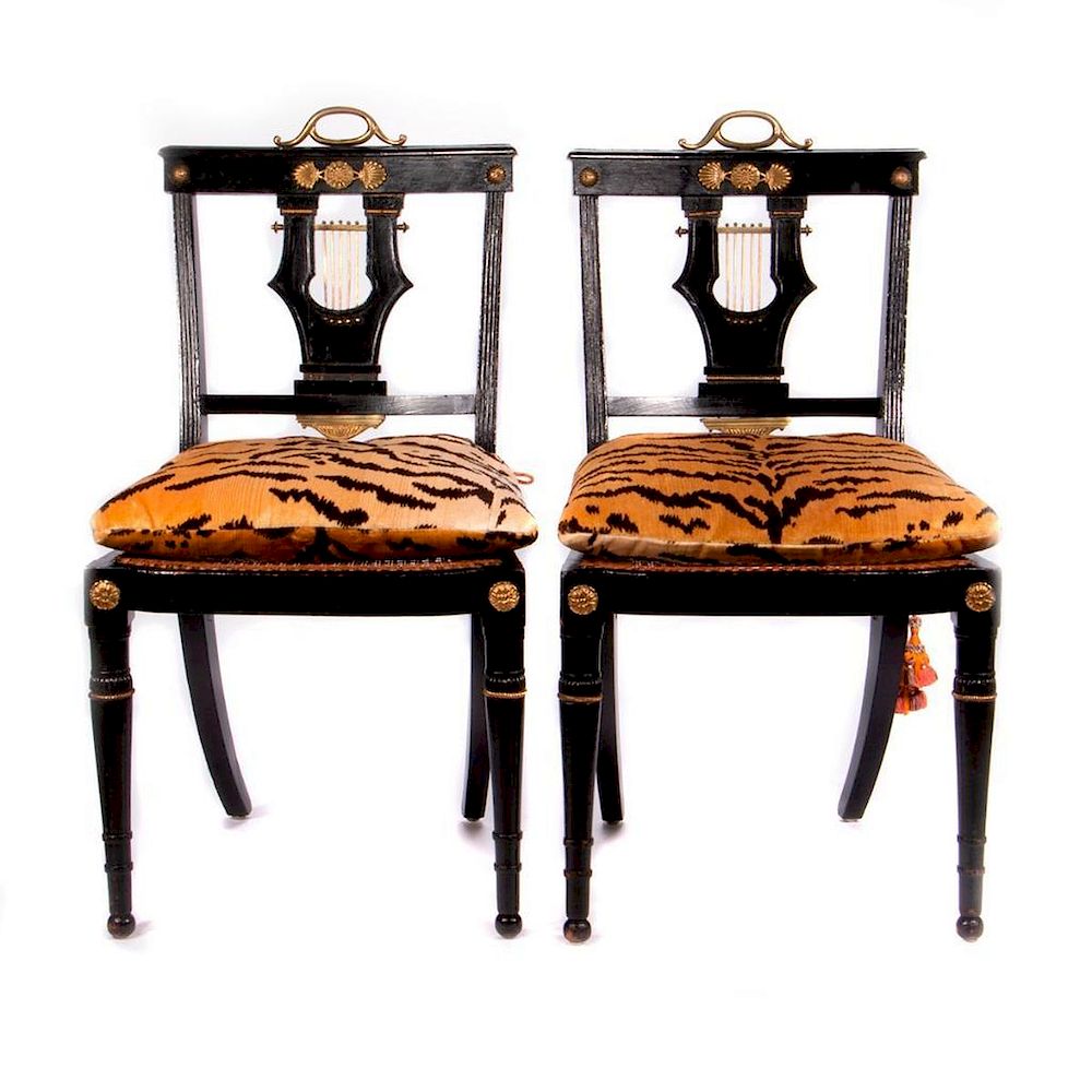 Appraisal: Four Ebonized side chairs Four early to mid th century