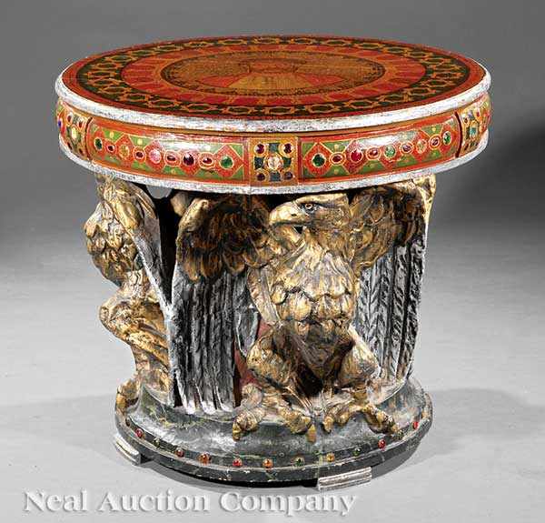 Appraisal: A French Polychromed and Bejeweled Papier-M ch Center Table early