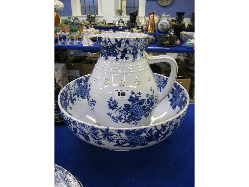 Appraisal: Copeland blue and white pottery ewer and basin