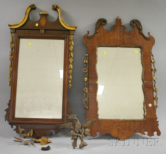 Appraisal: Two Reproduction Giltwood and Gesso Mahogany Mirrors a Federal-style inlaid