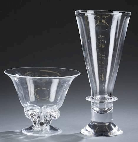 Appraisal: Clear Steuben glass footed bowl vase A clear Steuben glass