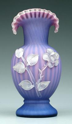 Appraisal: Mother-of-pearl vase pale pink and lavender satin glass with ruffled