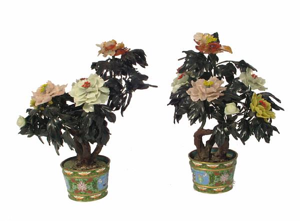 Appraisal: A pair of jade trees in cloisonne pots height in