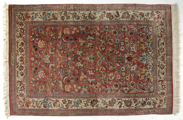 Appraisal: VERY FINE PERSIAN SILK QUM AREA RUG decorated with finely