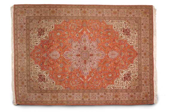 Appraisal: SILK AND WOOL PERSIAN RUG Fine silk and wool Persian