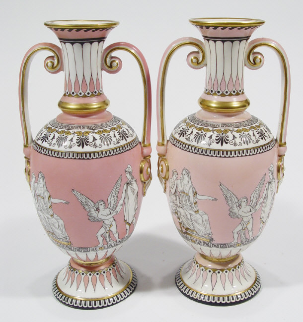 Appraisal: Pair of Victorian Samuel Allcock two handled pottery vases with