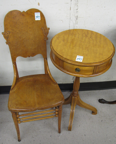 Appraisal: MAPLE SIDE CHAIR AND LAMP STAND American c and mid