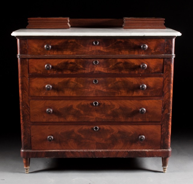 Appraisal: American Rococo Revival marble-top chest circa stenciled J J W