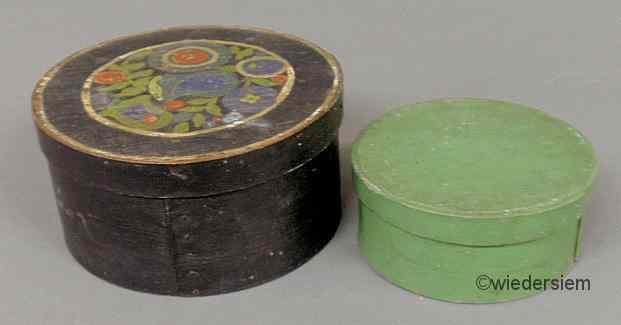 Appraisal: Round blue painted box with tulip decoration ''h x ''dia