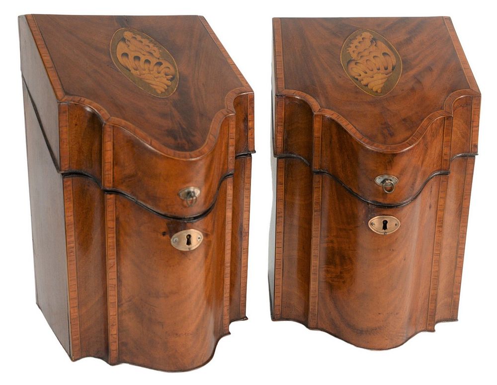 Appraisal: Pair of Mahogany Inlaid Knife Boxes having a fitted interior