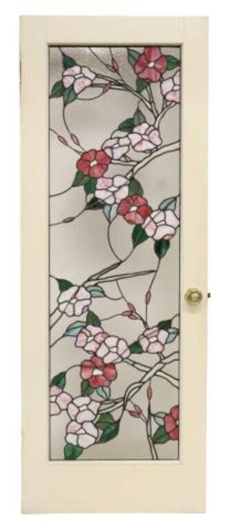 Appraisal: Stained and leaded glass paneled door depicting colorful flowers white