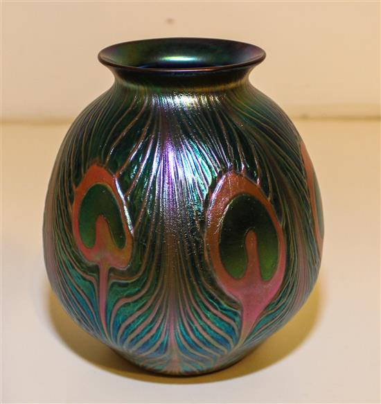 Appraisal: Sale Lot A Lotton Glass Vase with peacock feather decoration