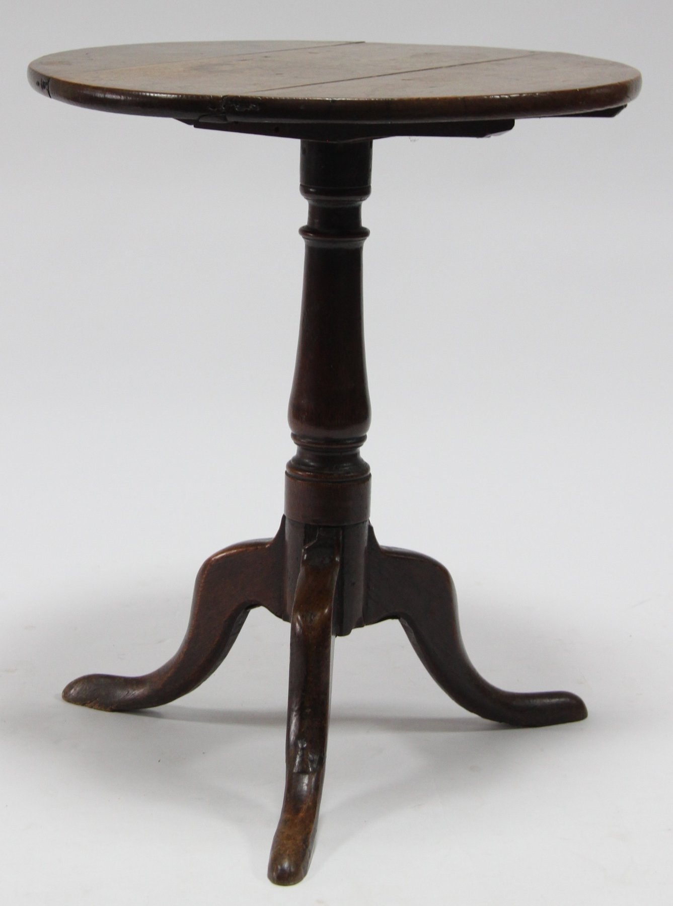 Appraisal: A th Century oak tripod table the tip-up top cm