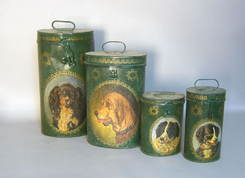 Appraisal: Set of four painted tins with dog portraits tallest -