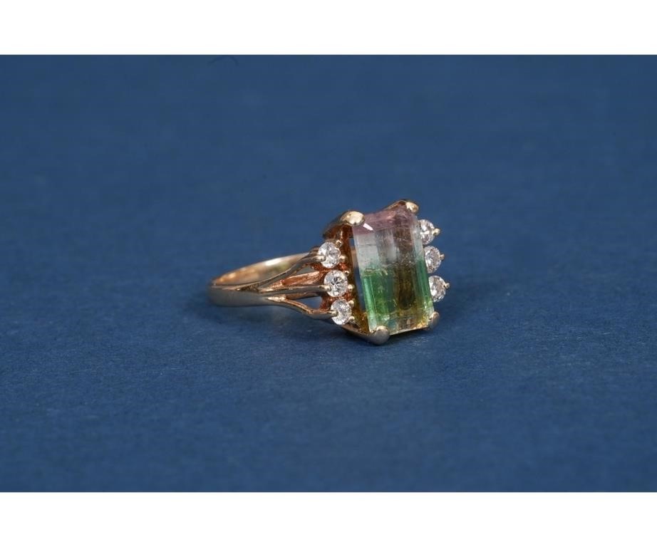 Appraisal: Ladies bi-color Tourmaline k gold ring emerald cut with diamond