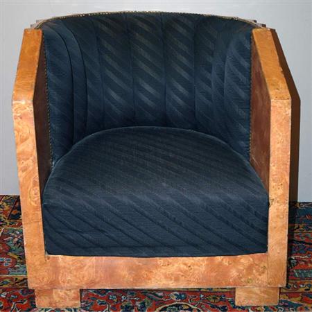 Appraisal: Art Deco Burl Wood Lounge Chair Estimate -