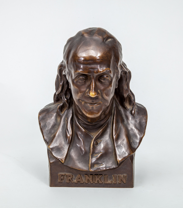 Appraisal: AFTER JEAN-ANTOINE HOUDON - BENJAMIN FRANKLIN Bronze bust titled and