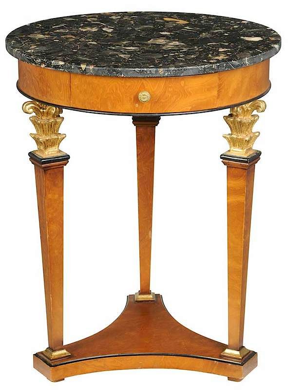 Appraisal: Empire Style Marble Top Gueridon th century Portargento top figured