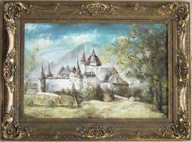 Appraisal: WILLY GISIN OIL ON MASONITE Swiss - Aigle Castle Switzerland