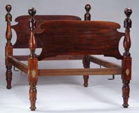 Appraisal: FINE ANTIQUE MAHOGANY BELL BALL BED Identical shaped head and