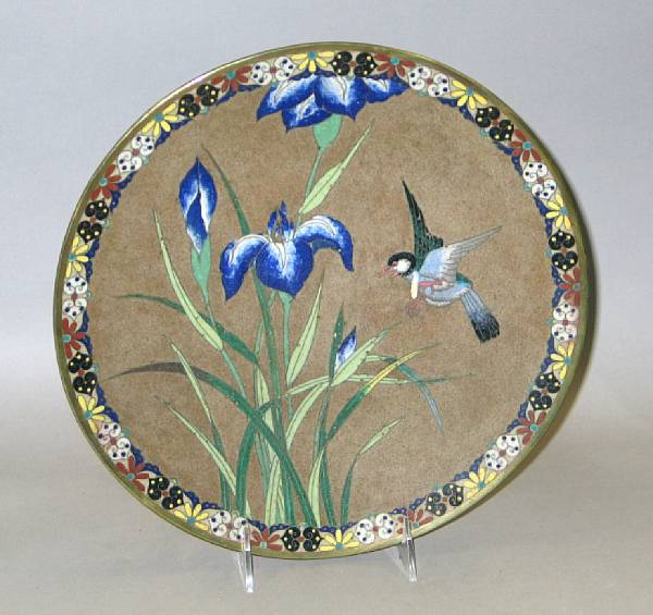 Appraisal: A cloisonn enameled metal circular dish Meiji Taisho Period with