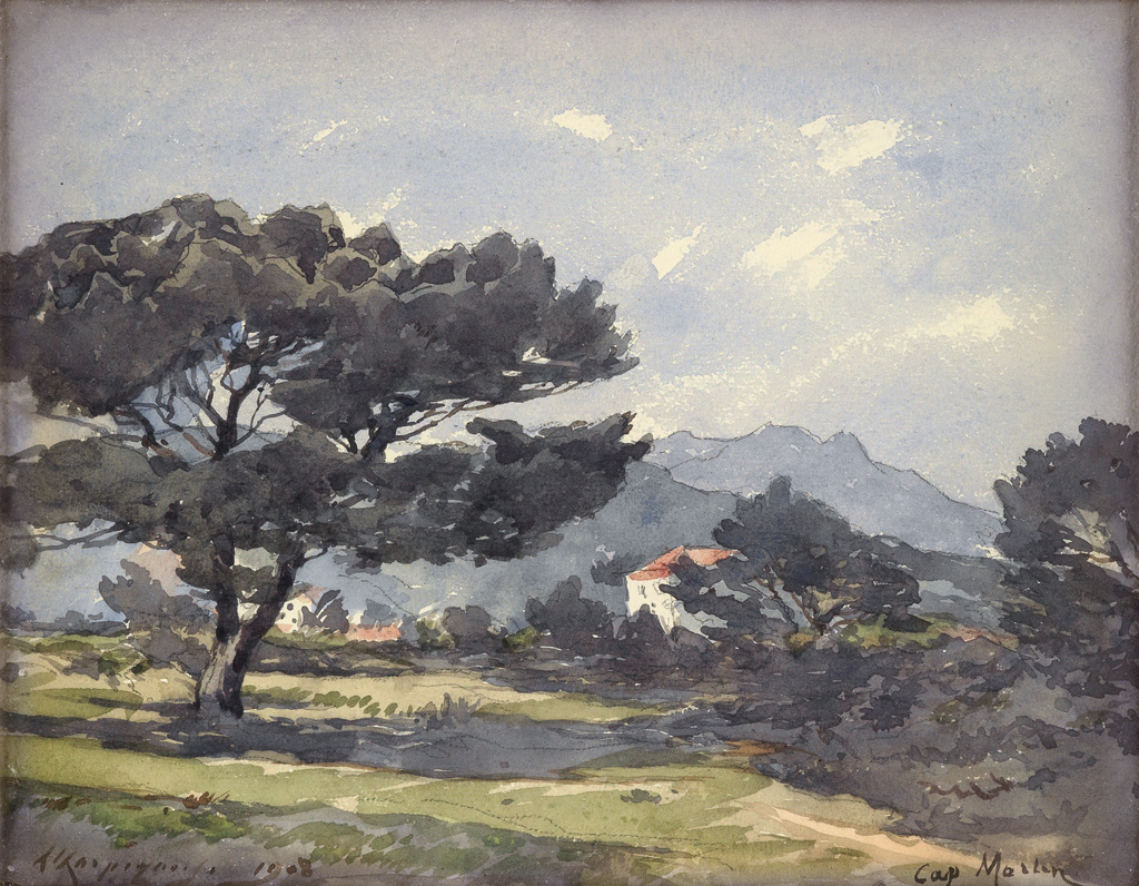 Appraisal: HENRI-JOSEPH HARPIGNIES Paysage Cap Martin Watercolor on paper mounted on