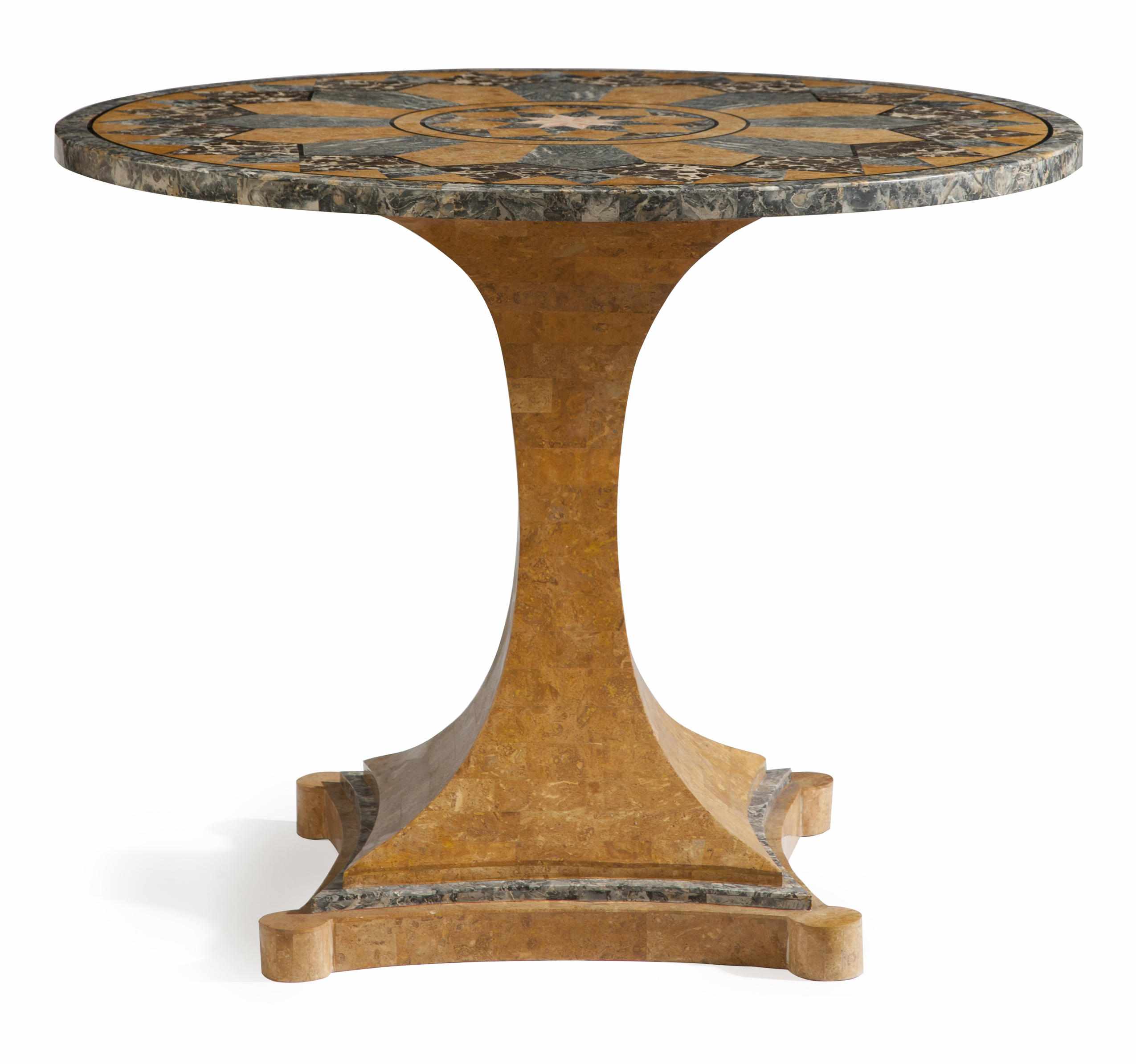 Appraisal: A Neoclassical style specimen marble veneered center table height in