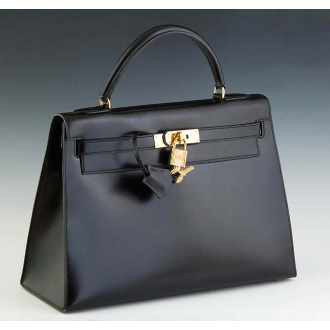 Appraisal: Hermes Kelly Sellier Handbag c in natural black box calf