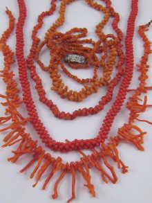 Appraisal: Four coral necklaces including a branch coral example together with