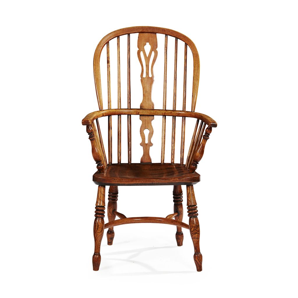 Appraisal: ELM AND ASH WINDSOR ARMCHAIR TH CENTURY the hoop back