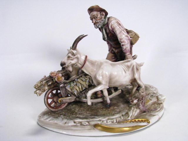 Appraisal: Antonio Borsato Old Man with Wheelbarrow Porcelain figural grouping x