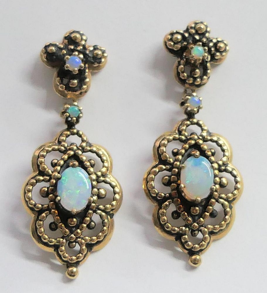 Appraisal: VICTORIAN STYLE KT Y GOLD AND OPAL EARRINGS Earrings measure