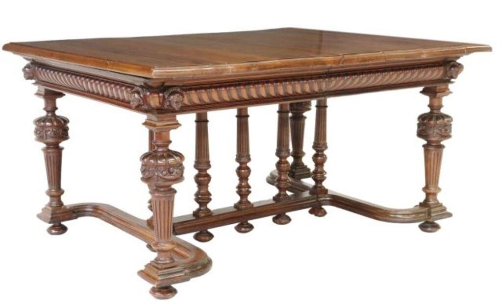 Appraisal: Renaissance Revival carved walnut dining table th c having gadrooned