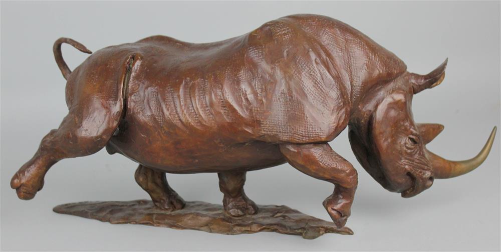 Appraisal: BRONZE RHINOCEROS BY TERRY MATHEWS BRITISH - the base signed