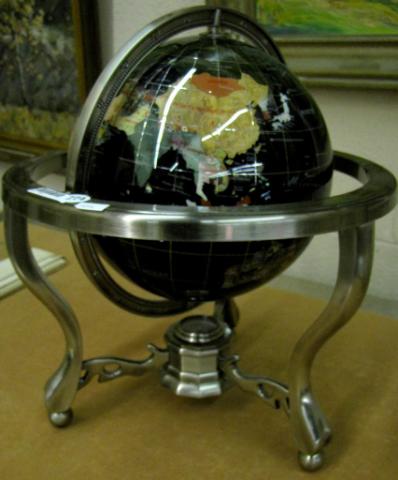 Appraisal: Table top globe with semi-precious stone inlay countries represented with