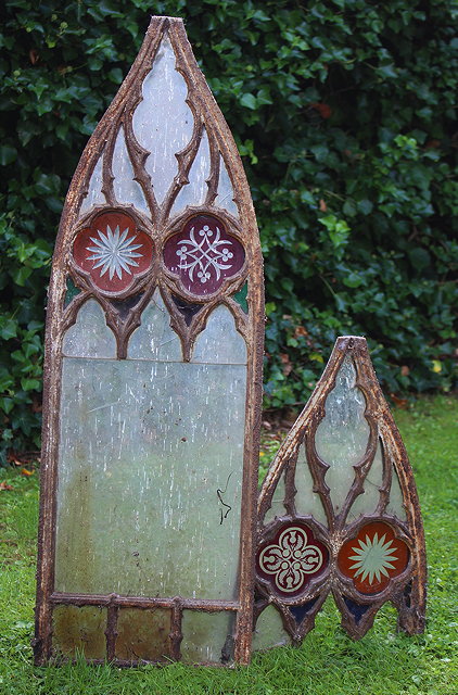 Appraisal: A VICTORIAN CAST IRON GOTHIC STYLE WINDOW with coloured glass